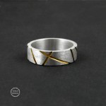Srebrna matowa, pozłacana obrączka