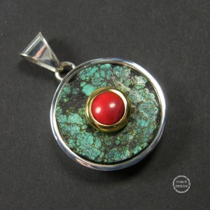 Turkus z koralem - srebrny wisior