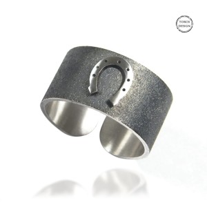 Srebrna obrączka, podkowa, srebro 925