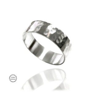 Srebrna, młotkowana obrączka,  srebro 925